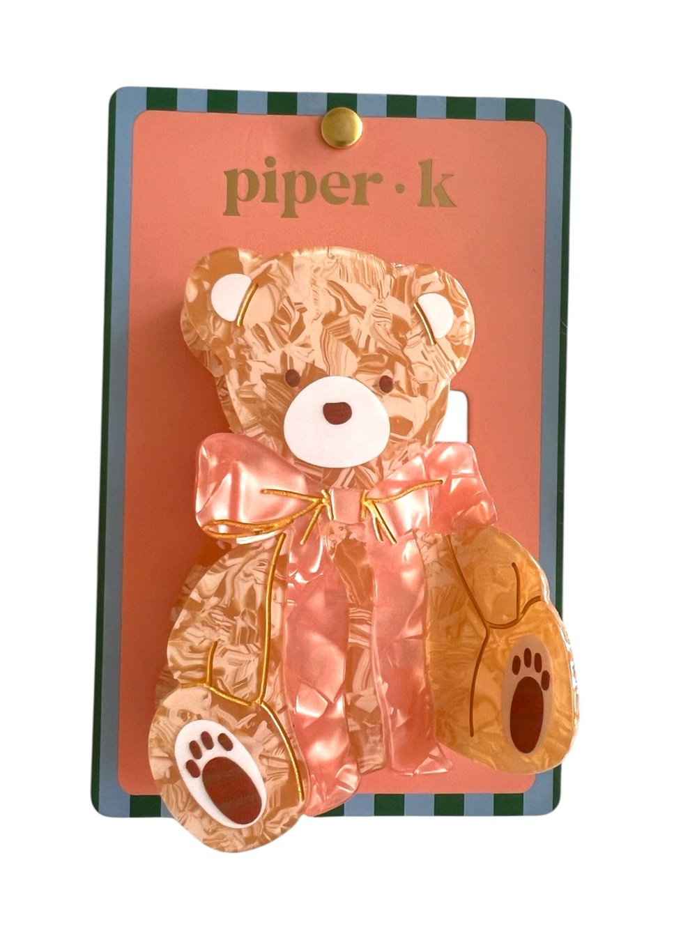 Piper K TikTok Viral Large Teddy Bear With Pink Bow Brown Claw Hair Clip - Picture 2 of 4